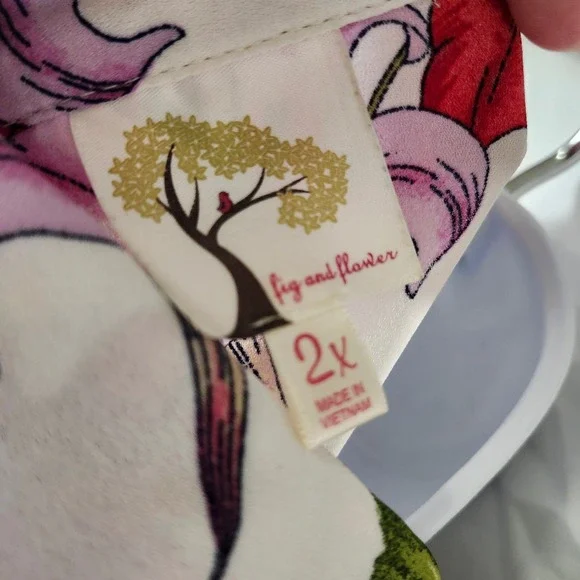 Fig &‎ Flower Tropical Floral Print Polka Dot Button Up Shirt Tunic Blouse 2X - Picture 8 of 9